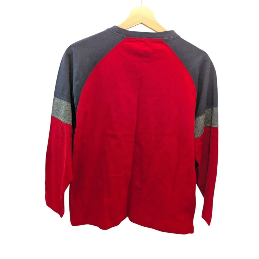 Deadstock Eddie Bauer Y2K Kids Snowboard Ski Long Sleeve Tee Red Navy L Vintage